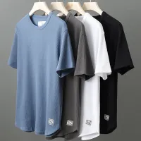 【คลังสินค้าพร้อม SIZE M-5XL】เสื้อวาฟเฟิลผู้ชายฤดูร้อนเกาหลีหลวมขนาดใหญ่สีทึบแฟชั่นลำลองแขนสั้นเสื้อยืดผู้ชาย เสื้อยืดผู้ชาย