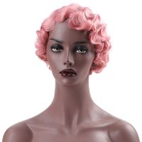 AILIADE 1920s Short Kinky Curly Synthetic Wigs For Black Women Retro Wig Female Hair Finger Wave Gold Black For Cosplay Party Wig  Hair Extensions Pad