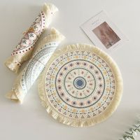 【CW】□☌☜  Cotton Thread Placemats Fabric Woven Round Insulation Anti-Scald Tassel Table Coaster