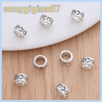 CONGYIYIMO07 100pcs รูใหญ่ๆ ลูกปัดกั้นคอลัมน์ โลหะผสมอัลลอยด์ เงินโบราณ ที่กั้นเครื่องประดับ ลูกปัดเน้นเสียง สไตล์ยุโรป ลูกปัด rondelle กำไลข้อมือสร้อยข้อมือ