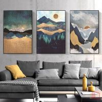 ◎♝▥ Modern Abstract Landscape Picture Nordic Canvas Wall Art Mountain Sunrise พิมพ์โปสเตอร์สำหรับห้องนั่งเล่น Unframed