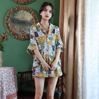 COD SDFGDERGRER Loose Pajamas Women 2022 Home Clothes Short Sleeved Casual Printing Suit Women Sleepwear