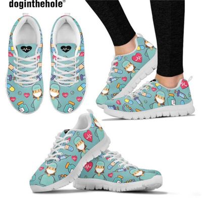 Doginthehole Medical Nurse Print Light Mesh Flats Ladies Shoes Hospital Doctor Sneakers Casual Spring Women 39;s Cute Nursing Shoes
