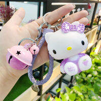 Kitty Cat Girls Keychain Lady จี้ไวนิลการ์ตูนท่านั่งส่วนบุคคลระฆังน่ารักหนังเชือกพวงกุญแจแหวนจี้กระเป๋า