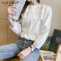 OULINNA เสื้อสองชิ้นสไตล์ฮ่องกงวินเทจของผู้หญิงสีขาวเสื้อเชิ้ตเสื้อเบลาส์ทรงหลวมดีไซน์2023ฤดูใบไม้ร่วง