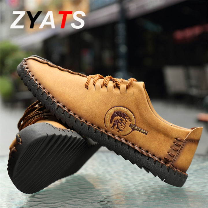 zyats-รองเท้าส้นเตี้ยผู้ชายหนังรองเท้าหนังนิ่มรองเท้าโลฟเฟอร์ลำลองขนาดใหญ่38-46สีเหลือง