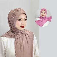 【YF】 Muslim Hijab Solid Color Beaded Arab Long Women Soft and Easy to Wear Turkish Head Wrap Scarf