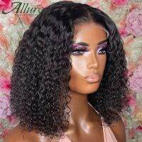 【jw】☃  Short Deep Bob Wigs Curly Front Human Hair Wig Afro Jerry Pre Plucked