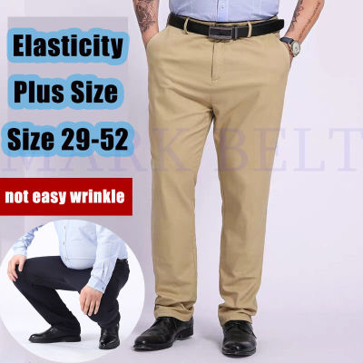 HY กางเกงผู้ชายขายาวลำลองสีเทาสีดำสีน้ำเงินเข้มยืดหยุ่นขาตรงขนาดใหญ่ผู้ชาย44 46 48 50 52 140กก. กางเกงกางเกง Seluar Slack Lelaki Saiz Besar