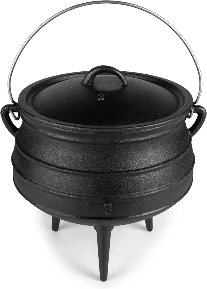 Bruntmor Pre-Seasoned Cast Iron Cauldron | African Potjie Pot with Lid | 3  Legs for Even Heat Distribution - Premium Camping Dutch oven Cookware for