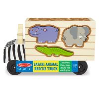 [10ชิ้น] รุ่น 5180 บล็อกหยอดรูปสัตว์ Melissa &amp; Doug Animal Rescue Shape Sorting Truck 10 Pcs รีวิวดีใน Amazon USA  มีรถในตัว หลังเปิดได้ พร้อมคนขับ 2 คน ไม้อย่างดี ของเล่น