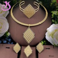 【lz】♗✜  Dubai Conjuntos De Jóias Para Mulheres Lozenge Pingente Colares Brincos 18k Banhado A Ouro Atacado Wedding Party Gift Frete Grátis