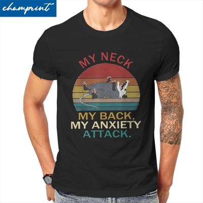 My Neck Back Anxiety Attack Opossum Sunset T-Shirts For Men Funny Cotton T-Shirt Short Sleeve T Shirt 100% Cotton Gildan