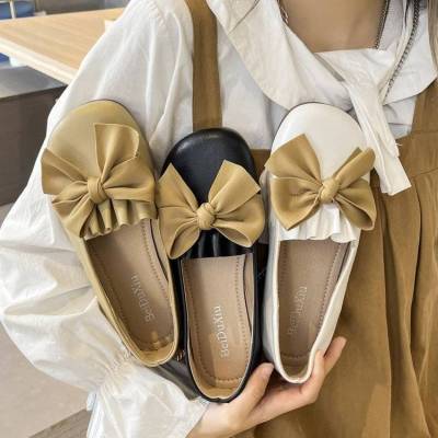 2023 New Internet Celebrity Flat Bowknot British Style Leather Shoes Womens Shoes Womens Doug Shoes Womens Shoes
