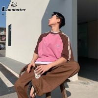 Lansboter คอกลมแขนสั้นผู้ชายมีสไตล์เสื้อยืดพิมพ์ลาย