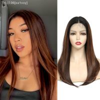 Straight Synthetic Lace Front Wigs 22 Inch Ombre Brown Color Hair Middle Free Part Hair Soft Wig for Women Heat Resistant Fiber [ Hot sell ] ea1voy