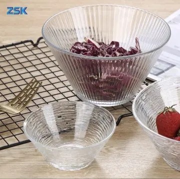 1pc Glass Bowl For Food, Fruit, Salad Container, Crystal Glass Pot With  Lid, Noodle Bowl, Covered Salad Bowl, Double Handle Pot, Diamond-shaped  Amber Pot