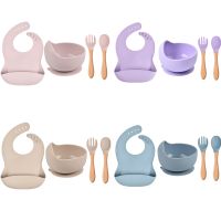 【CW】 Baby Bib Bowl Fork Silicone Tableware Children Handle Bowl Kids Dinner Feeding