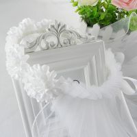 Women Bridal Flower Hair Wreath With White Veil Garland Wedding Headband Crown Adjustable Lace Up Ribbon Bachelorette Party Hair Accessories