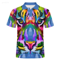 Colorful Gradient Tiger 2023 Design Logo Polo Shirts Men 3d Print Tees Tops Shirts Male Casual Short Sleeve Men Polo Customize Unisex summer polo