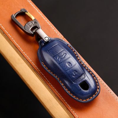 3 Button Smart Key Cover Case Car Keyring Shell for Porsche Cayenne Panamera 911 Macan 718 Taycan Genuine Leather