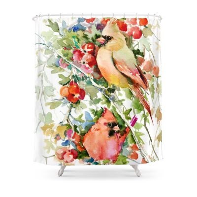 Cardinal Birds And Hawn Shower Curtain With Hooks Home Decor Waterproof Bath Creative Personality 3D Print Bathroom Curtains