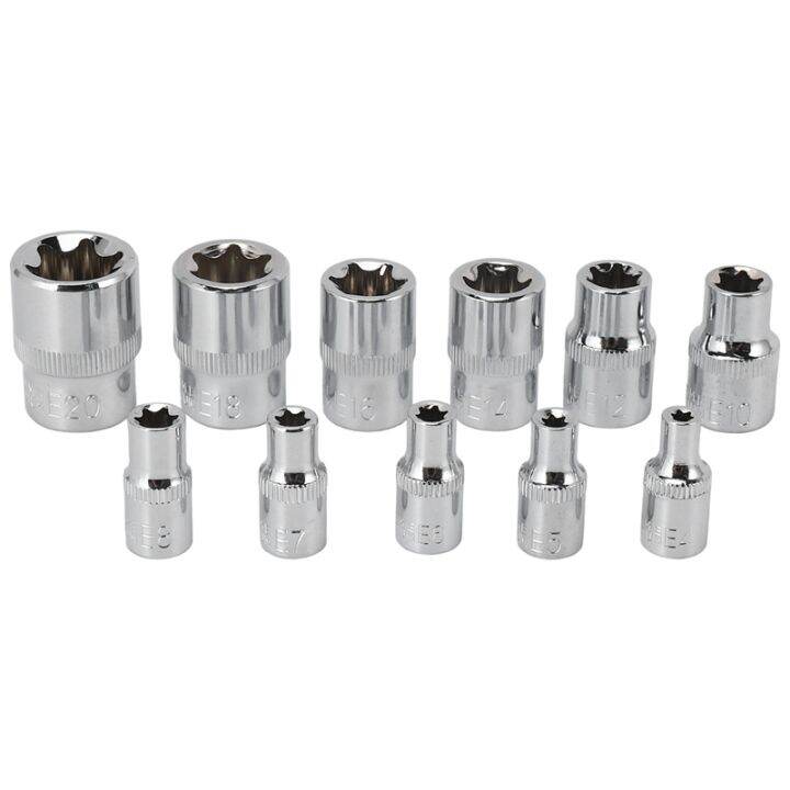 11pc female e torx star socket set rail e4 e20 external star torque