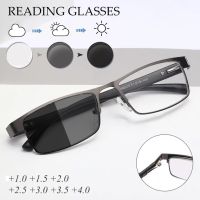 Titanium Alloy Reading Glasses Men Business Hyperopia Eyeglasses Photochromic 12 Layer Coated Lenses with Grade 1.0 To 4.0