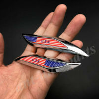 Pair Metal USA American Flag Car Fender Emblem Badge Decals Sticker Fairing