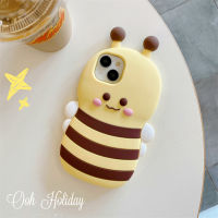 3D ซิลิกาเจลลายการ์ตูนผึ้งสีเหลืองน่ารักสำหรับ IPhone 15 14 13 12 11 Pro Max เคสโทรศัพท์แฟชั่นความคิดสร้างสรรค์