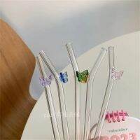 Cute and exquisite butterfly glass straw ins wind environmental protection drinking straw coffee milk adult elbow straw thin tube