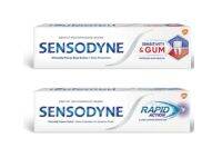 ( มีคูปองส่งฟรี / 100 กรัม / 2 สูตร) Sensodyne ยาสีฟัน สูตร ( แรพพิดแอคชั่น / เซ็นซิทิวิตี้ &amp; กัม ) 100 g ช่วยลดอาการเสียวฟัน ได้อย่างรวดเร็วใน 60 วินาที