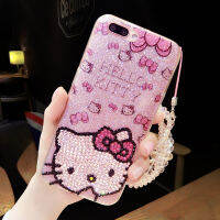 ทรายเป็นประกาย Rhinestone Hello Kitty เคสโทรศัพท์แบบใสอ่อนสำหรับ Apple iPhone 14 13 12 11 Pro Max X XS XR Max Plus ประณีตตามแฟชั่นมีสไตล์พร้อมฝาหลังปลอกสายคล้องจาก GGQcase