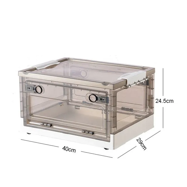 40Cm Foldable Plastic Storage Box With Wheels SideOpen Transparent