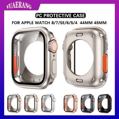VUAERANG เคสป้องกันหน้าจอสำหรับนาฬิกา Apple,เคส PC ด้านหน้าและ Bemper Belakang แบบแข็ง45มม. 44มม. สำหรับ I Watch Series 8/7/6 /Se/ 5/4เปลี่ยนเป็นอุปกรณ์เสริมพิเศษ
