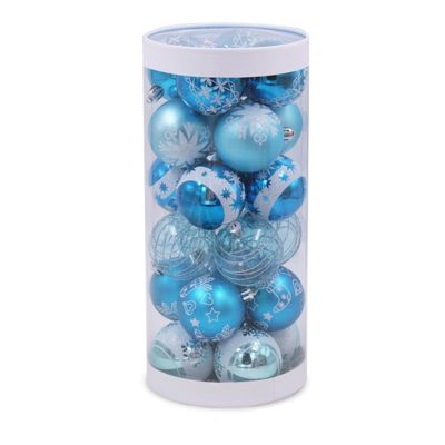 24Pcs 6cm Blue Drawing Christmas Balls Christmas Tree Hanging Ball Decor Tree Ball Ornaments for Xmas Party Supplies Decor