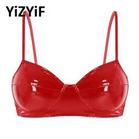 Womens Faux Leather Bra Top Lingerie Sexy Wetlook Latex Pvc Wire-Free Rave Party Pole Dance Clubwear Belly Dancing Bralette Tops