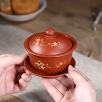 handmade gaiwan real yixing zisha dahongpao clay floral carved cup bowl with saucer covered bowl with lid purple grit tureen new