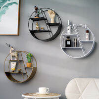 Nordic Style Iron Wall Shelf Decoration Wall-Mounted Round Hexagonal Storage Shelves Living Room Bedroom Rack Home Organizer