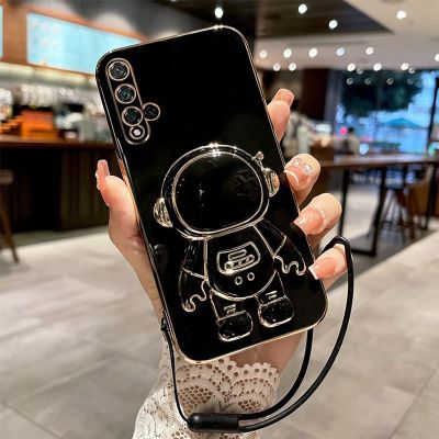 「Enjoy electronic」 Plating Astronaut Floding Holder Case For Huawei Nova 5T Cover With Rope Phone Cases Nova5T Shockproof Coque Nova 5T