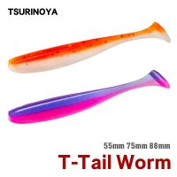 TSURINOYA NEW Fishing Lures T Tail Wrom 55mm 65mm 75mm 88mm Add Odor Attractant Bass Artificial Soft Bait