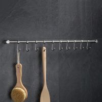 ┇►▪ Stainless Steel Wall Mount Pot Pan Hanging Rack Rail Kitchen Straight Bar Utensil Cookware Organizer with Sliding Hooks