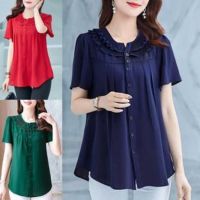 COD dhdfxcz Blouse for Women Plus Size Shirt Short-sleeved Loose Chiffon Top