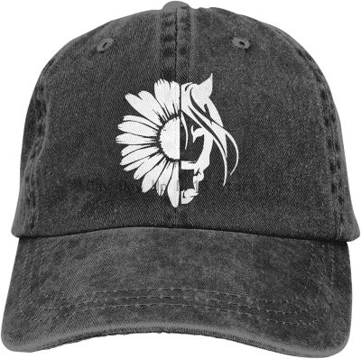 Womens Sunflower Horse Baseball Hat Adjustable Vintage Washed Distressed Denim Dad Cap