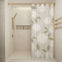 [COD] Shower curtain waterproof cloth toilet partition bath anti-mold hanging bathroom shower suction suit free punching retro