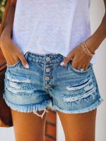 2023 Summer Short Denim Jeans Women Black Ripped Jeans Casual Pocket Button Vintage Hole Mini Jeans Shorts For Women