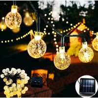 {ItalyNest shop}ลูกบอลคริสตัล LED 12M สายไฟ LED นางฟ้าไฟแรงสูงพลังงานแสงอาทิตย์สำหรับตกแต่งภายในอาคารกลางแจ้ง