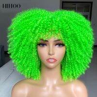 Short Hair Afro Kinky Curly Wigs With Bangs For Black Women Cosplay Lolita Ombre Synthetic Natural Blonde Wig Green Red Pink Wig Wig  Hair Extensions