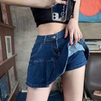 Sexy Slim Fit Denim Short Skirts for Women Korean High Waist Anti-Glare Pleated Skirt Woman Y2K Elastic Ruffles Jean Mini Skirt