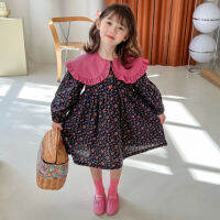 Princess Dress Spring New Sweet Wind Rose Big Turn Down Collar 1-7Year Kids Dress Party Clothes for Girls Kids Clothes